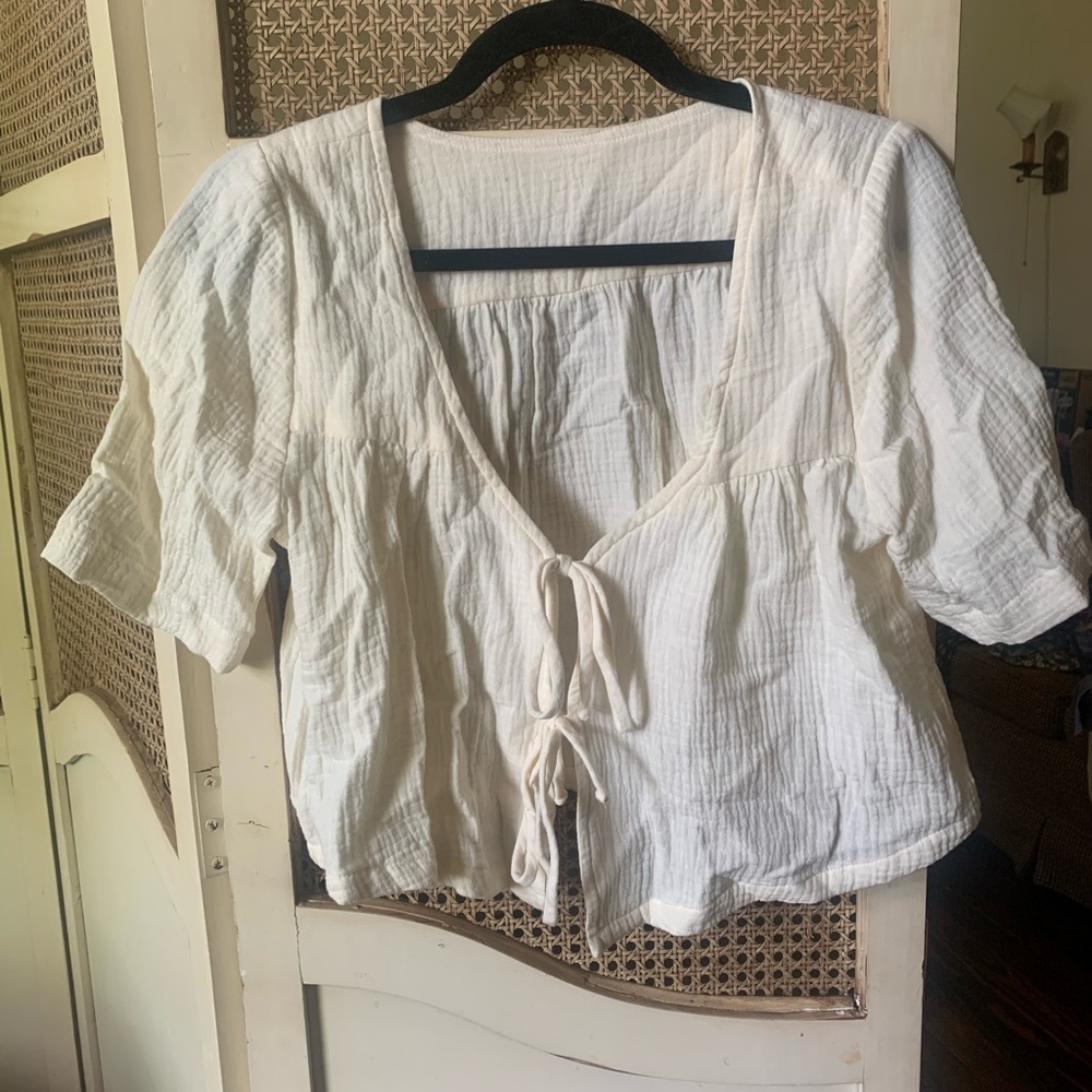 Whimsy+Row, white tie-top blouse. XS